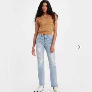 501 Original Levi's Light Blue Straight Leg Jeans whit distressed detailsW26 L30